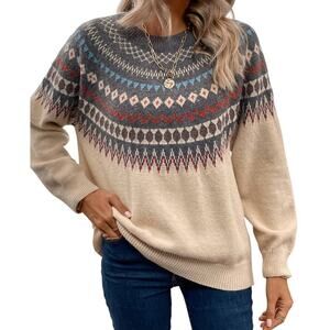 Woman's Geo Pattern Raglan Sleeve Sweater in Multi, Size S​
